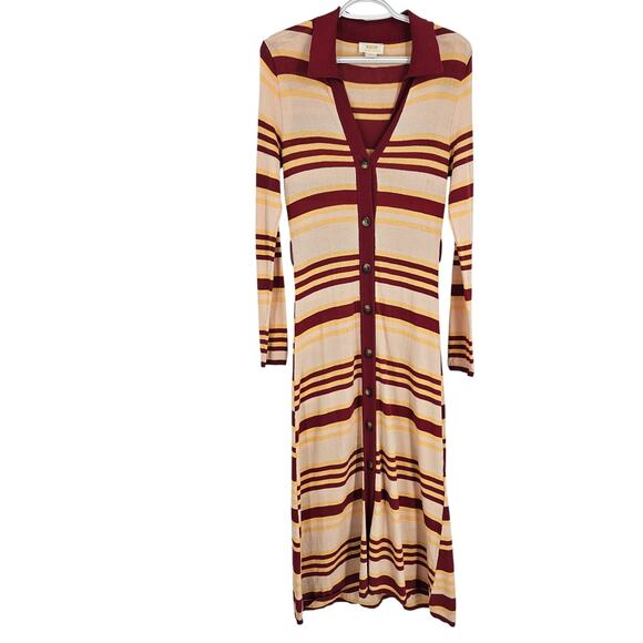 Anthropologie Maeve Sweater Maxi Shirtdress Red Multicolor Striped Button Up XS - Picture 2 of 9